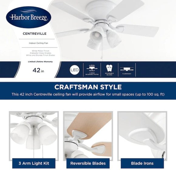 Harbor Breeze Centreville 42-in White Indoor Flush Mount Ceiling Fan with Light - Picture 2 of 6